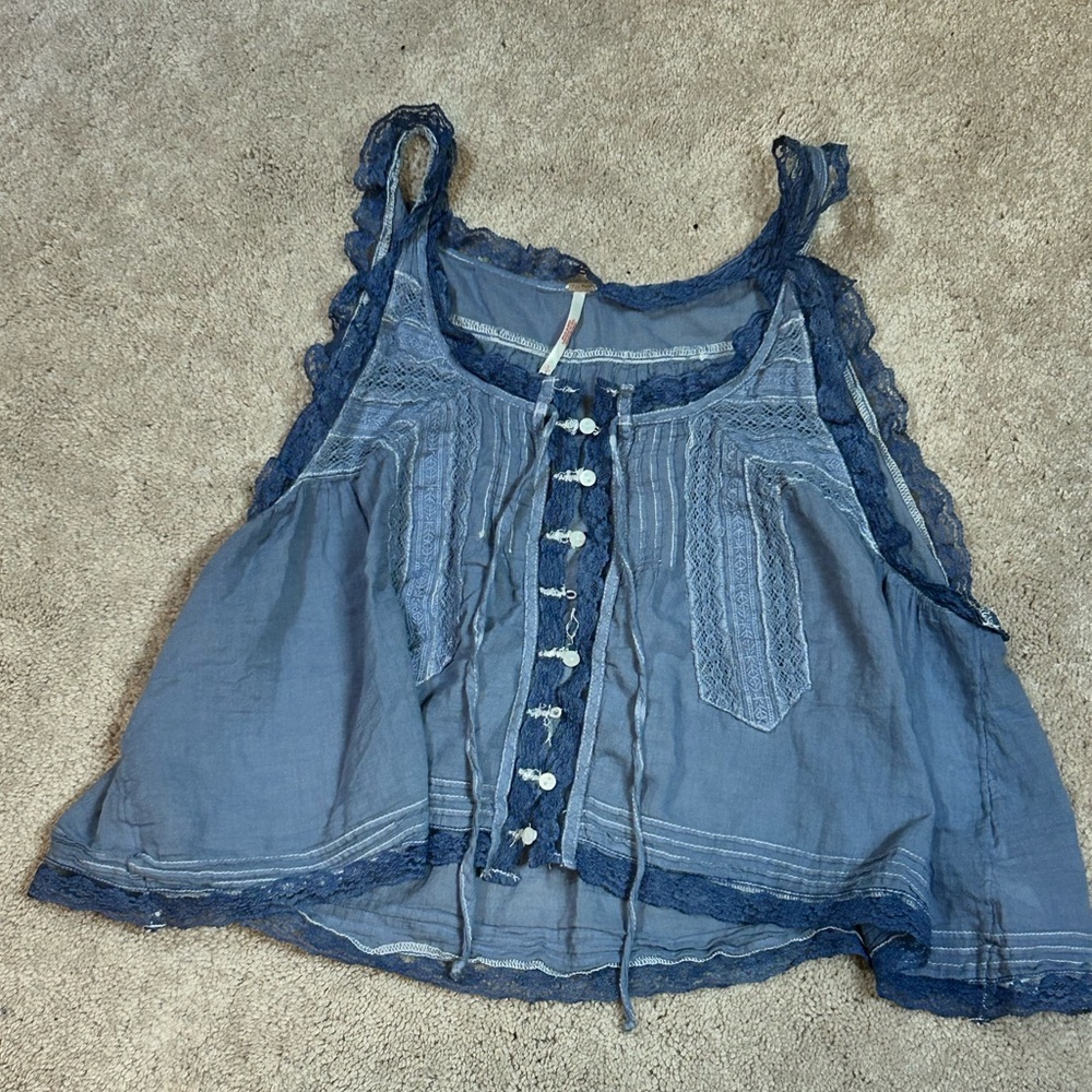 Free People Blue Lace Accent Tank Top